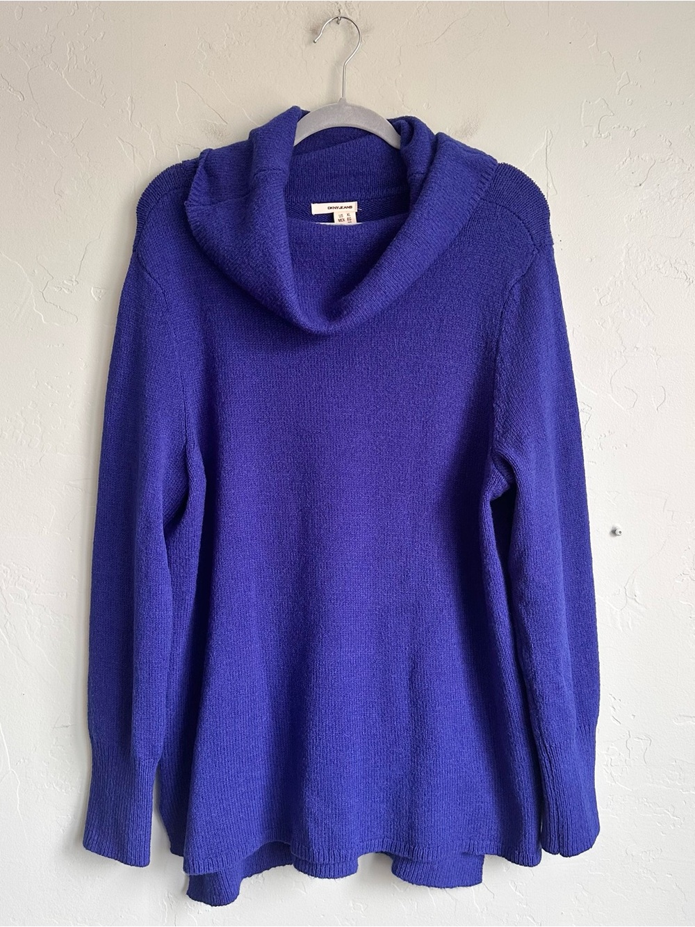 DKNY Cozy Wool Blend Cowl Neck Tunic Sweater Royal Blue Women's XL Fall Winter